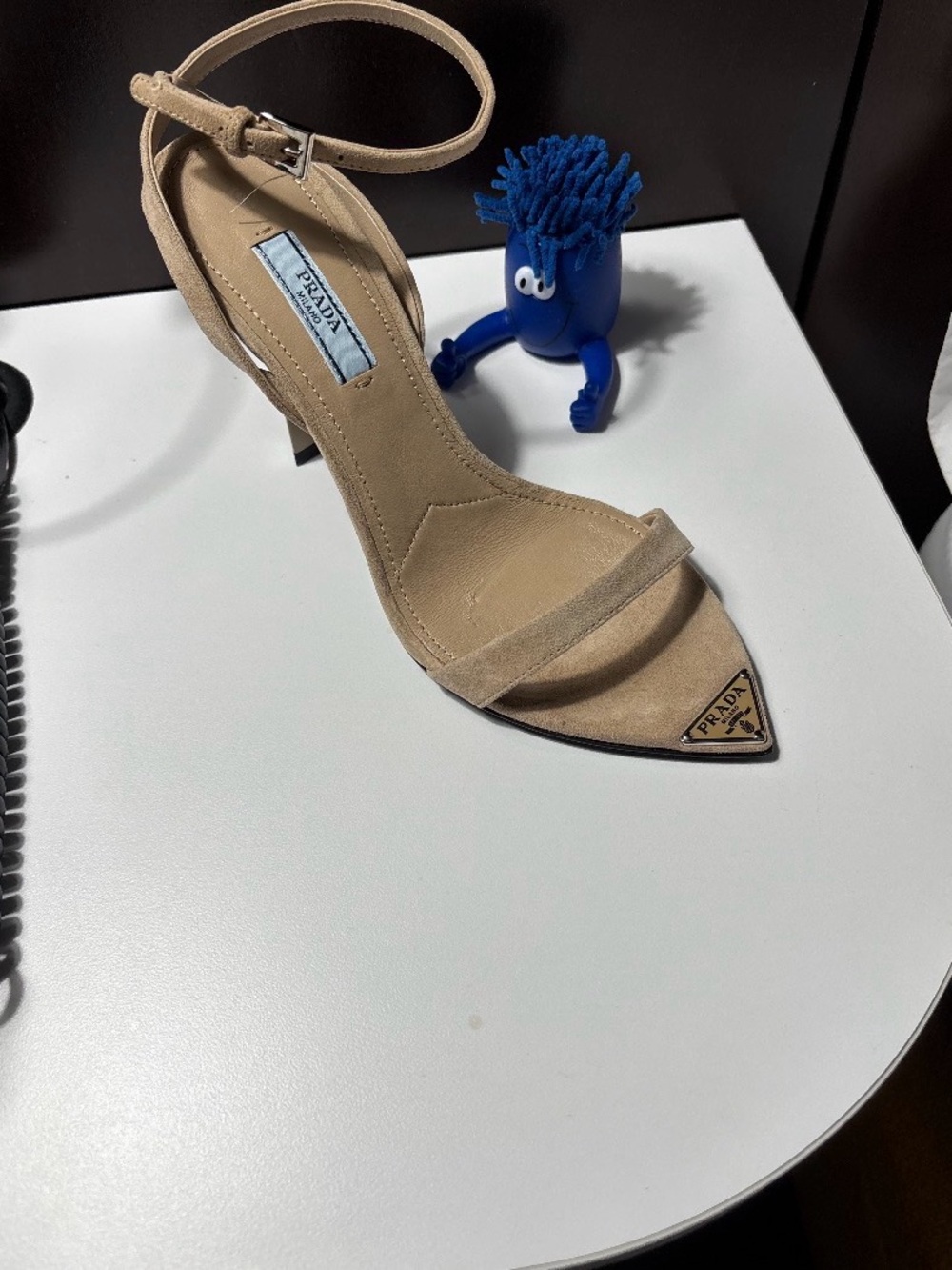 Prada Beige Suede Pointed-Toe Ankle-Strap Heel
